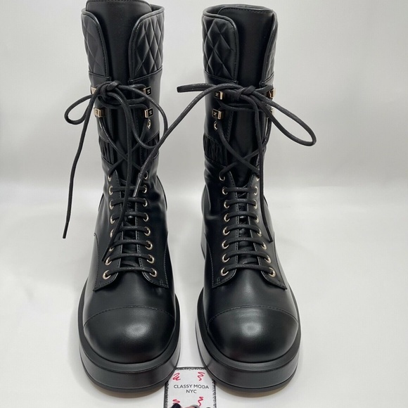 ❌❌SOLD Chanel NIB Black Flying Combat Military Lace Up Leather CC Logo Boots - Picture 2 of 13